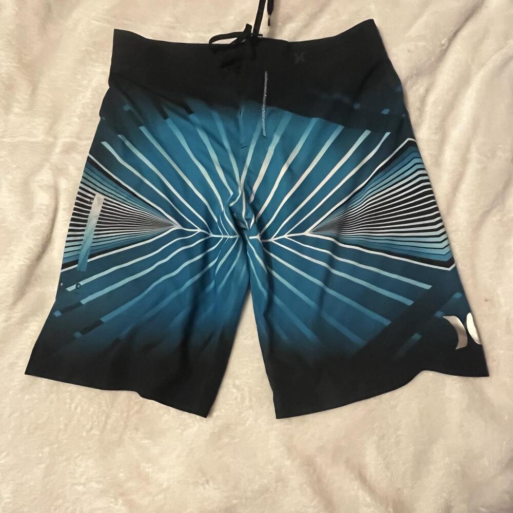 Hurley Board Shorts Mens Size 30 Blue Geometric Polyester Spandex Drawstring